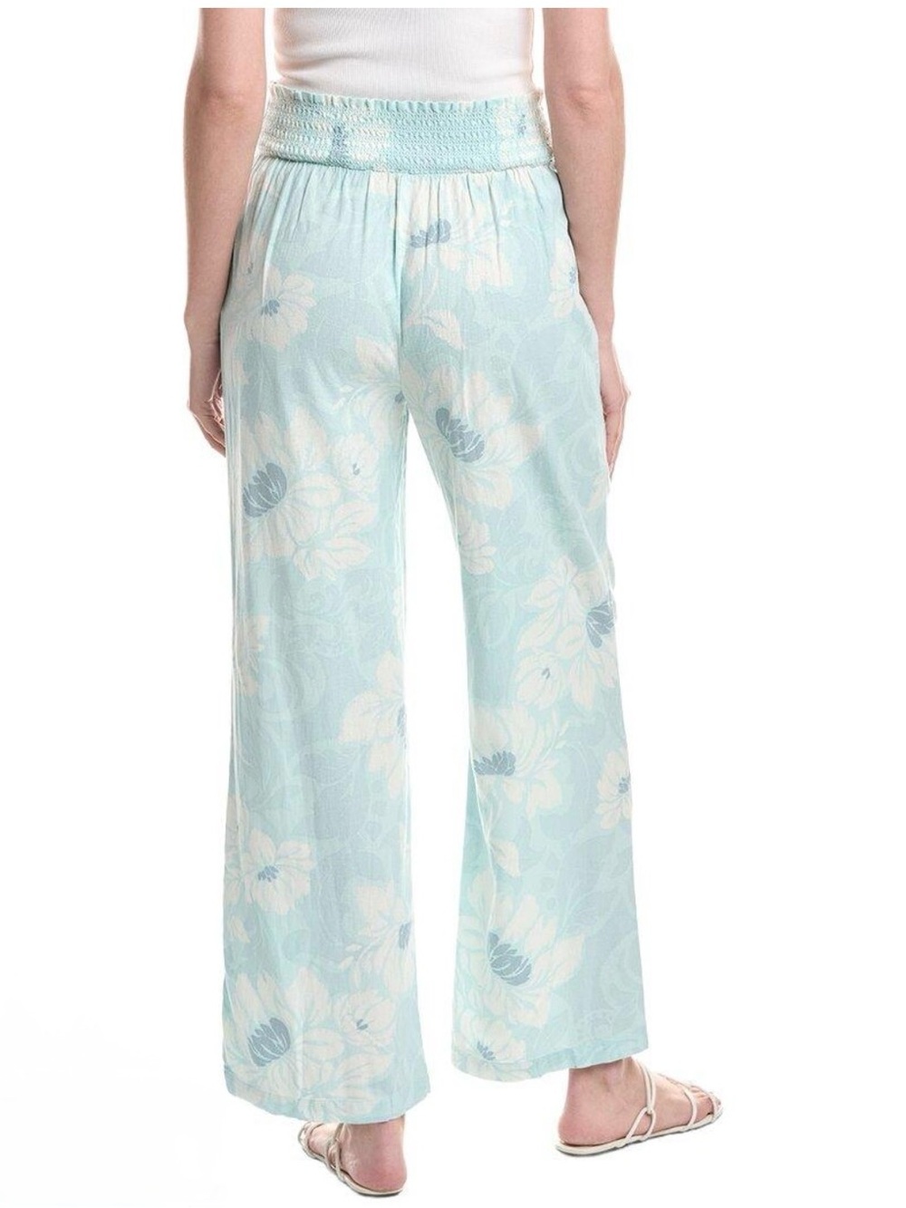 Light‎ Blue Floral Wide-Leg Lounge Pants smocked Ellen Tracy